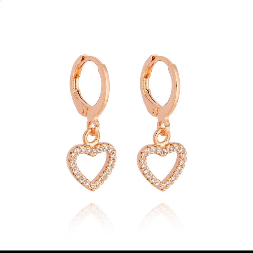 Rose Gold Plated Earrings Heart Shaped Zirconia Nicker Free New With Tags